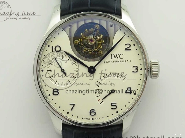 MIROTIME 0506 Portuguese Tourbillon IW5046 SS ZF Best Edition White Dial Blue Markers on Blue Leather Strap Fashionable 7149